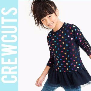 NWOT J.CREW CrewCuts Fab Shiny Foil Polka Dot Ruffled Hem Sweatshirt Top Sz 12​​